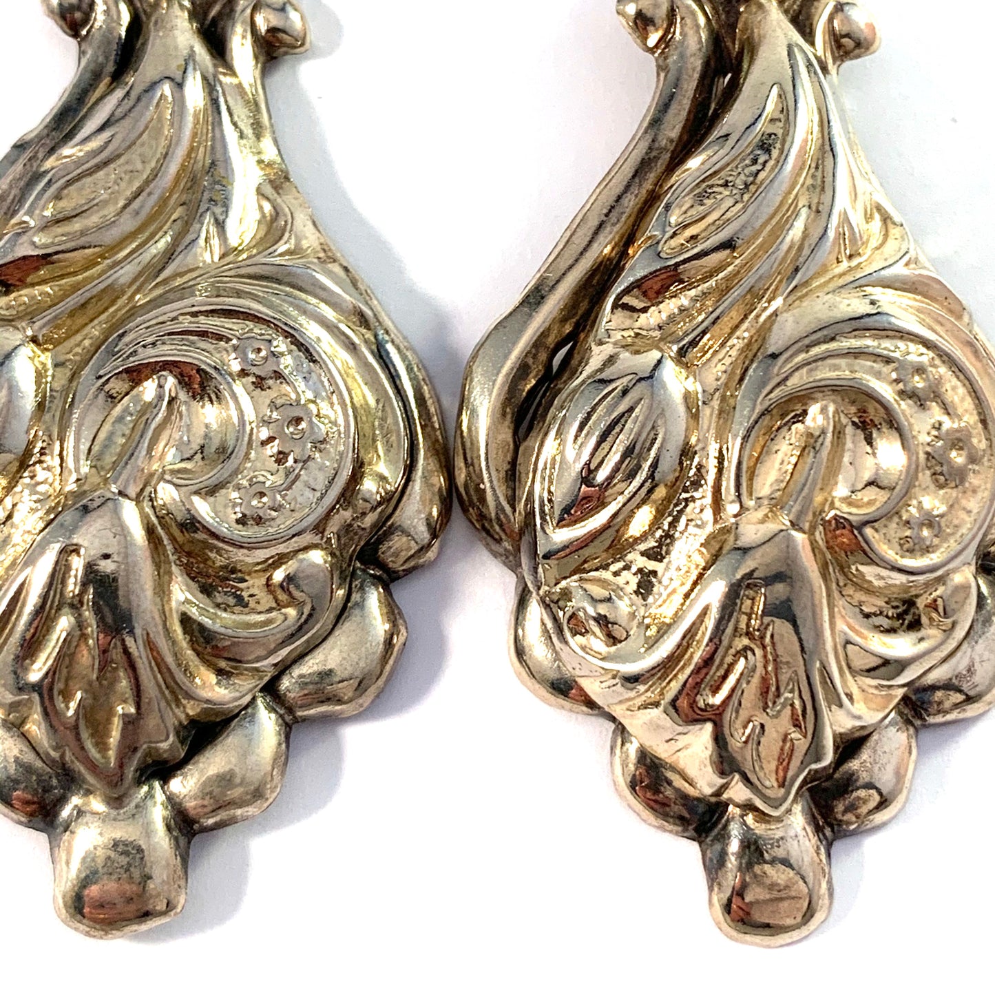 Victorian c 1890 Huge Stamped Metal Earrings.