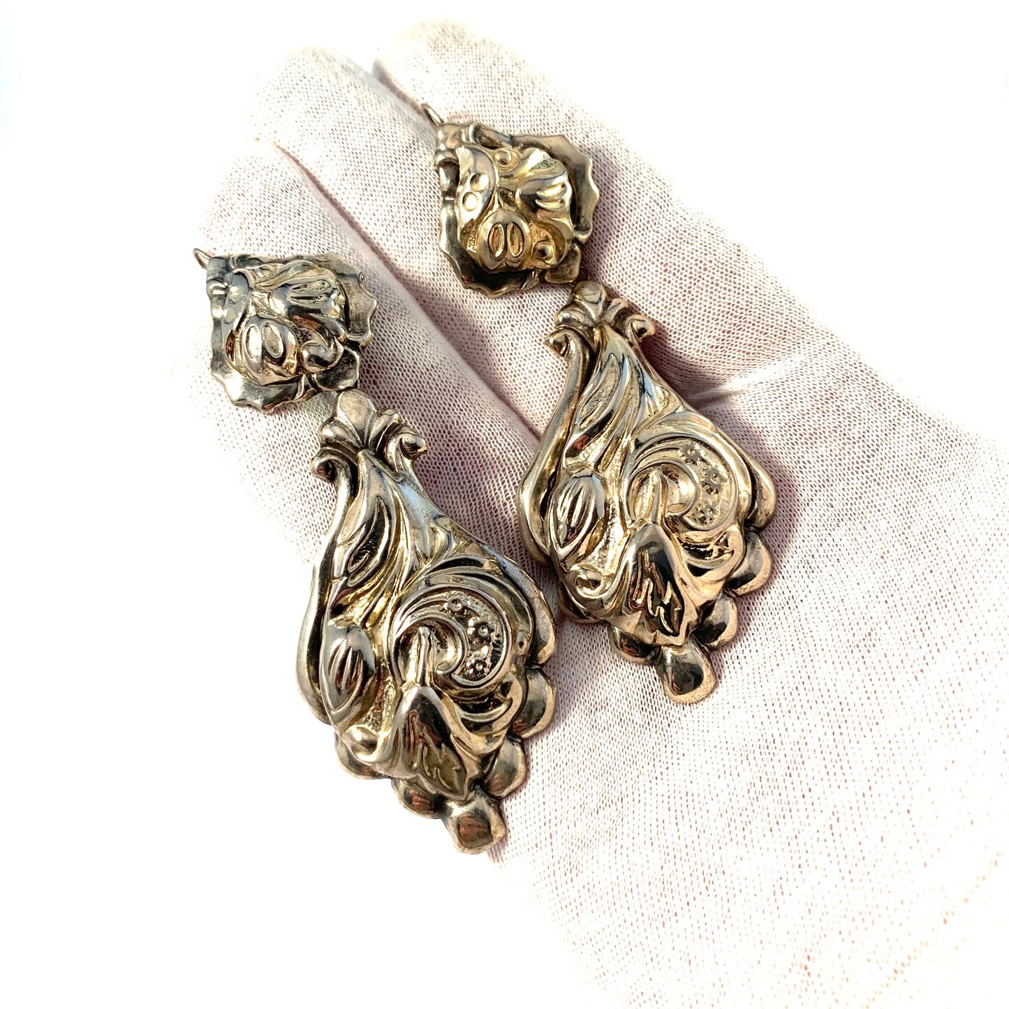 Victorian c 1890 Huge Stamped Metal Earrings.