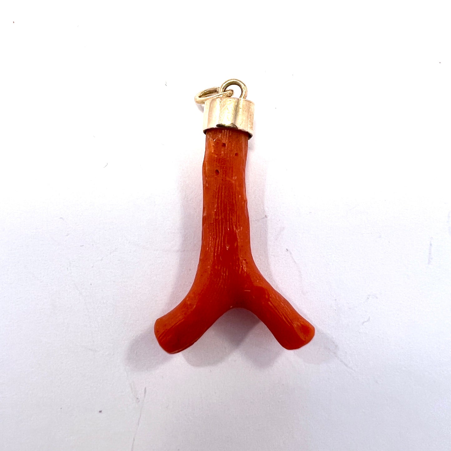 Early 1900s. 14k Gold Coral Pendant. Probably Italy.