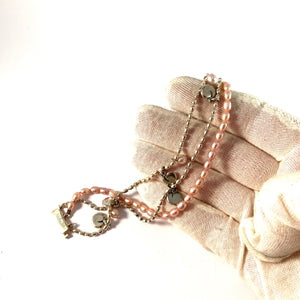 Kalevala Koru, Finland. Vintage Sterling Silver Pink Cultured Pearl Bracelet.