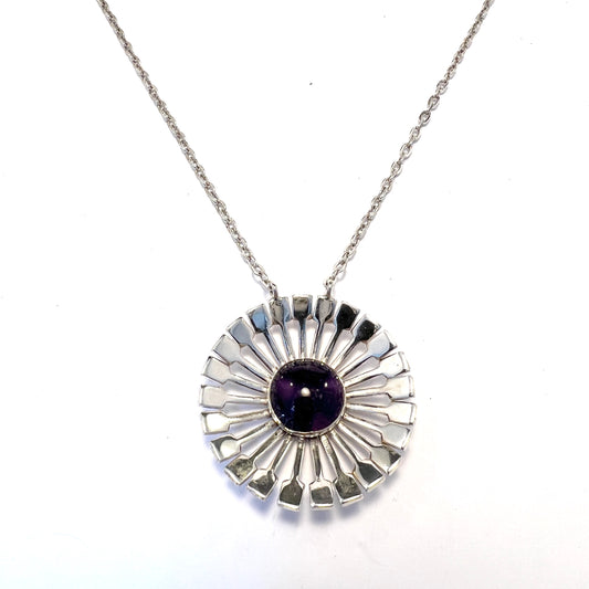 Victor Janson, Sweden 1973. Vintage Sterling Silver Amethyst Pendant Necklace.