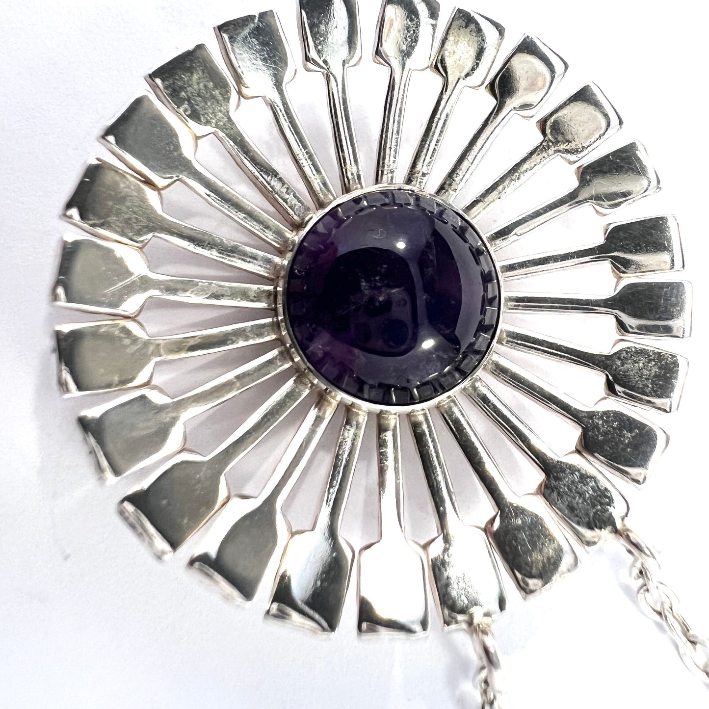 Victor Janson, Sweden 1973. Vintage Sterling Silver Amethyst Pendant Necklace.