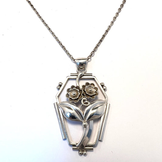 Gottfred Hoppe, Denmark 1940s. Vintage 830 Silver Large Pendant Necklace.