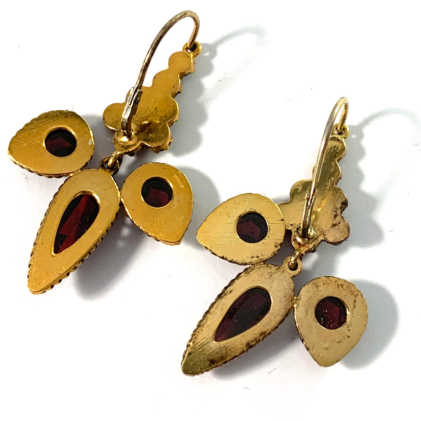 Antique early 1900s Bohemian Garnet Gilt Metal Earrings