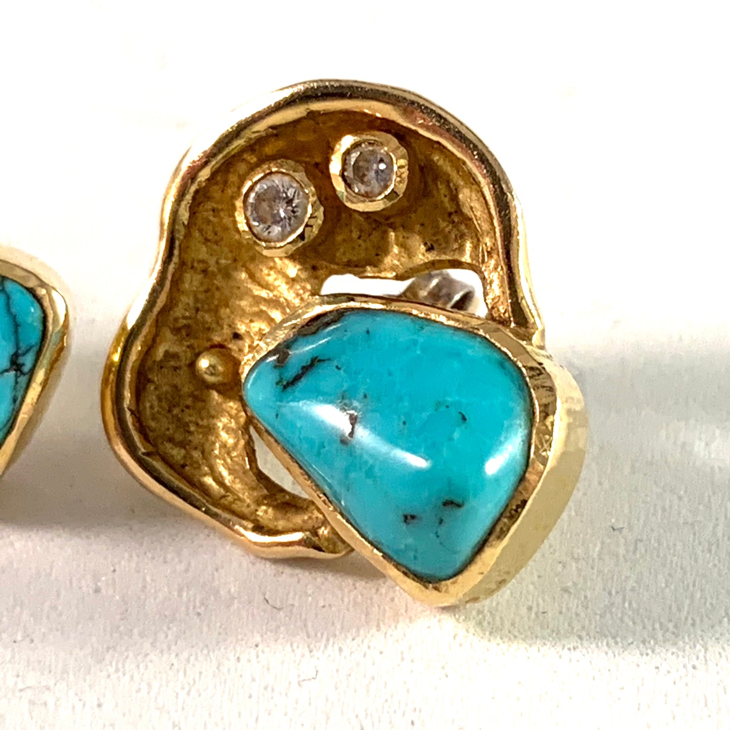 John Victor Rørvig, Denmark Vintage 18k Gold Diamond Turquoise Earrings