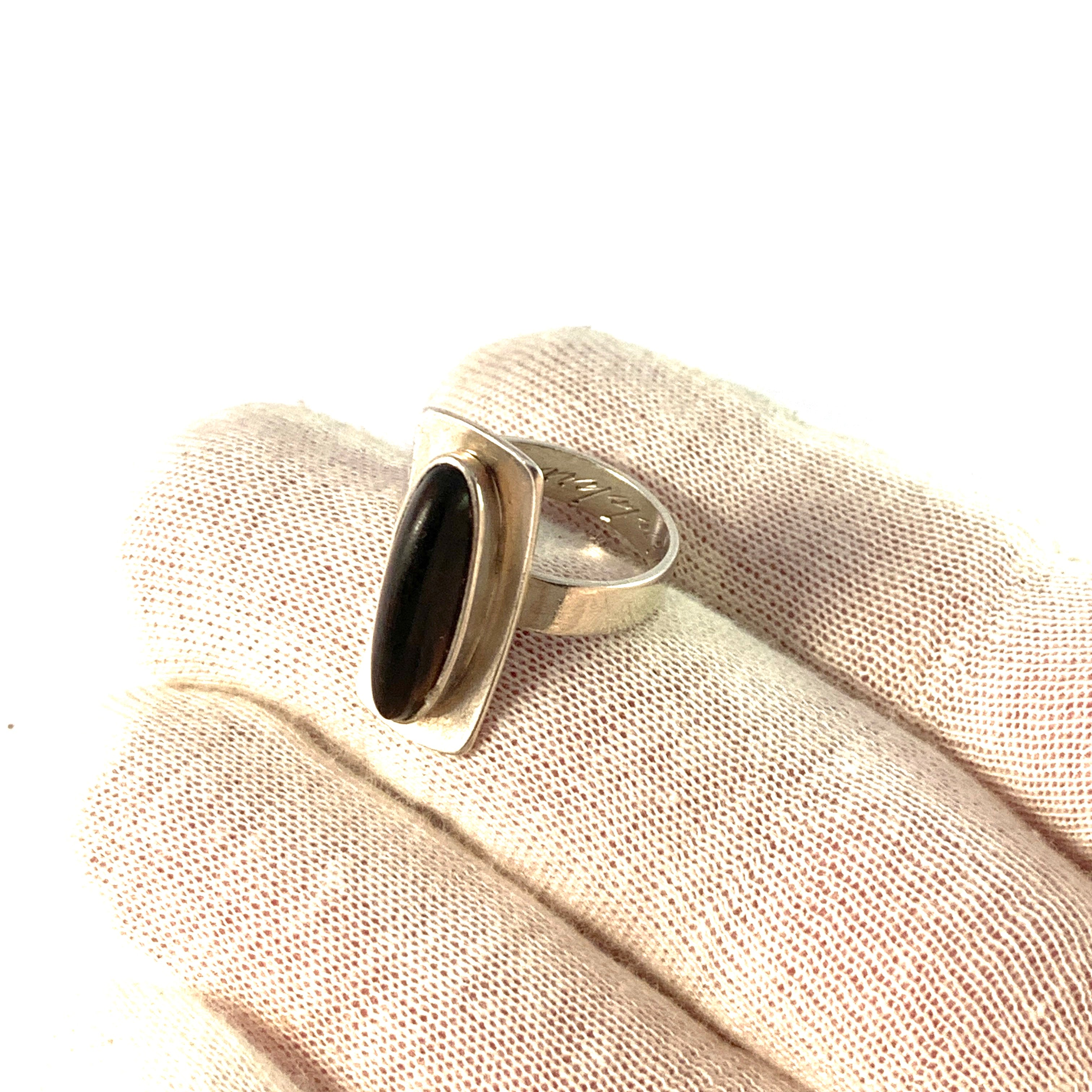 Martti Viikinniemi, Finland 1965. Vintage Solid Silver Dark Smoky Quartz Ring.