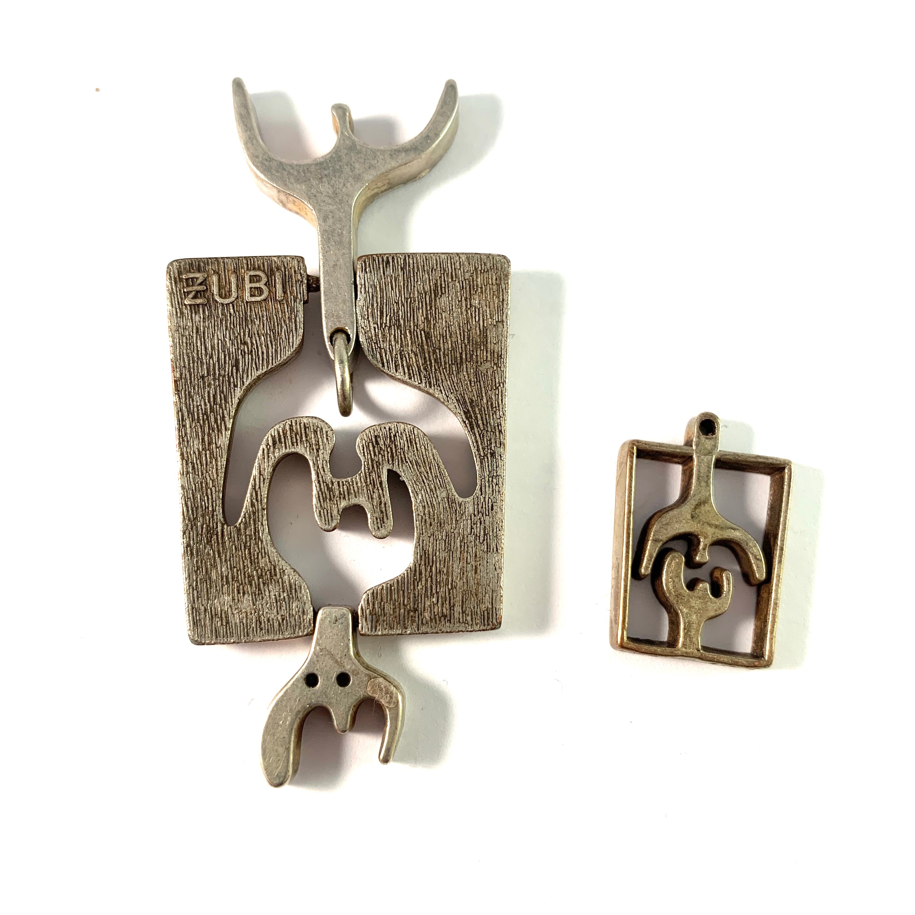 Francisco Baron, Spain 1970s. Vintage Numbered Metal ZUBI Pendant and Charm.