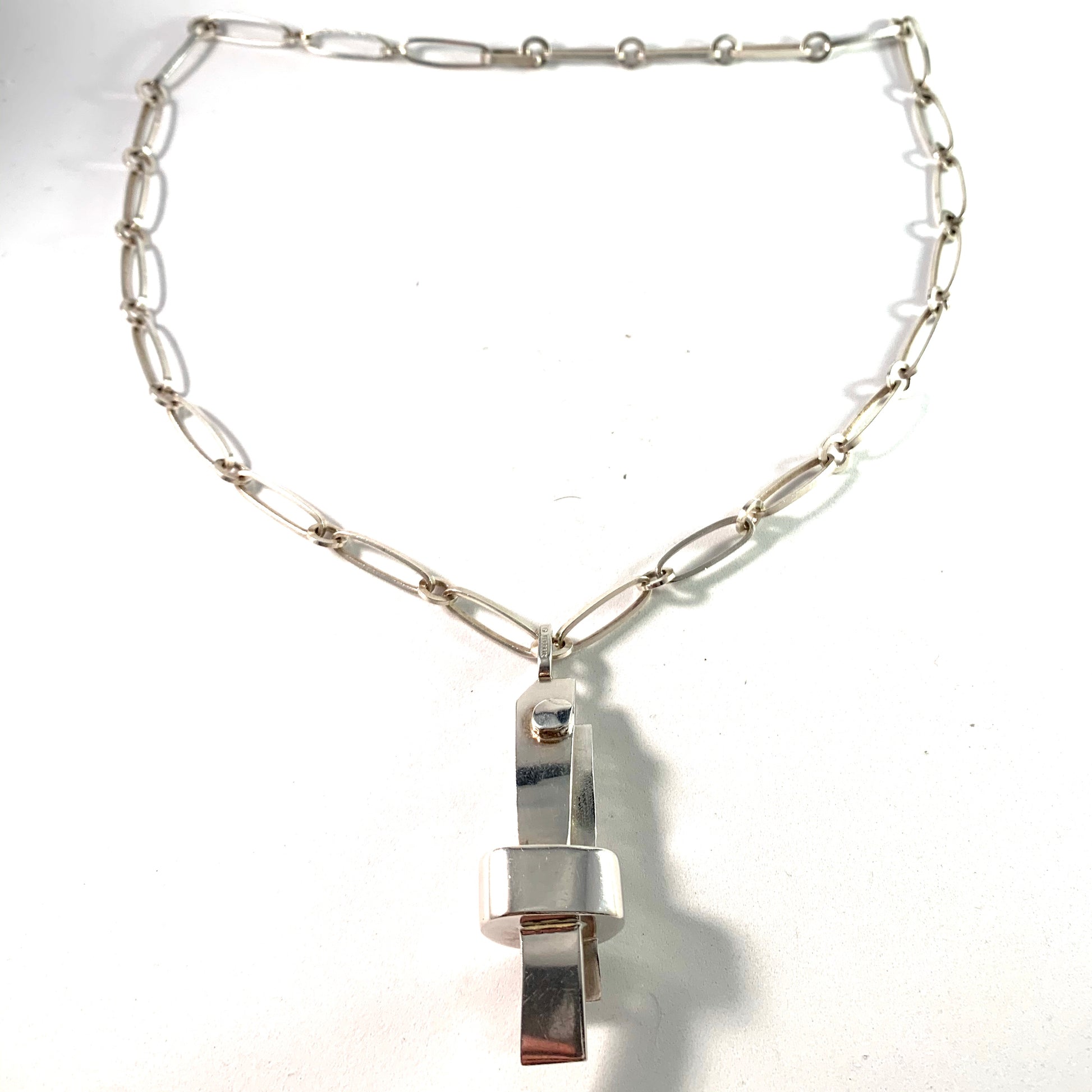 Claes E Giertta, Sweden 1977 Massive Modernist Sterling Silver Pendant Necklace.