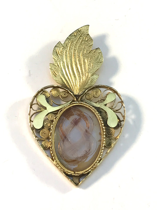 Nils Lorens Kjellberg, Sweden year 1805-19. Georgian 20k Gold Ex Voto Sacred Heart Mourning Hair Locket Pendant