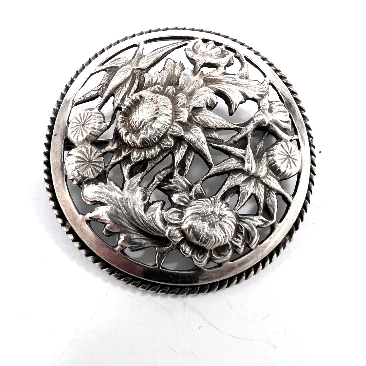 Maker FLAM, France c 1940s Solid Silver Brooch.