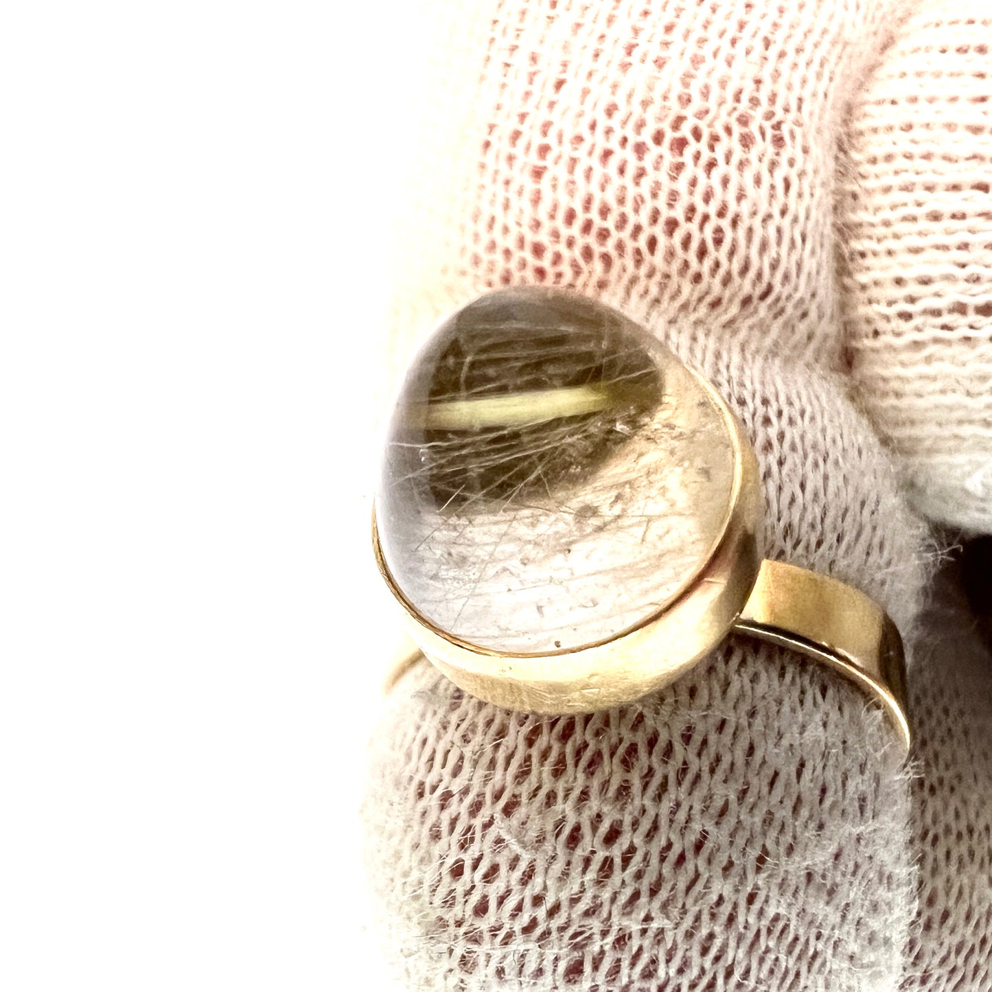 Sten Gramen, Sweden 1967. Vintage Modernist 18k Gold Rutilated Quartz Ring.