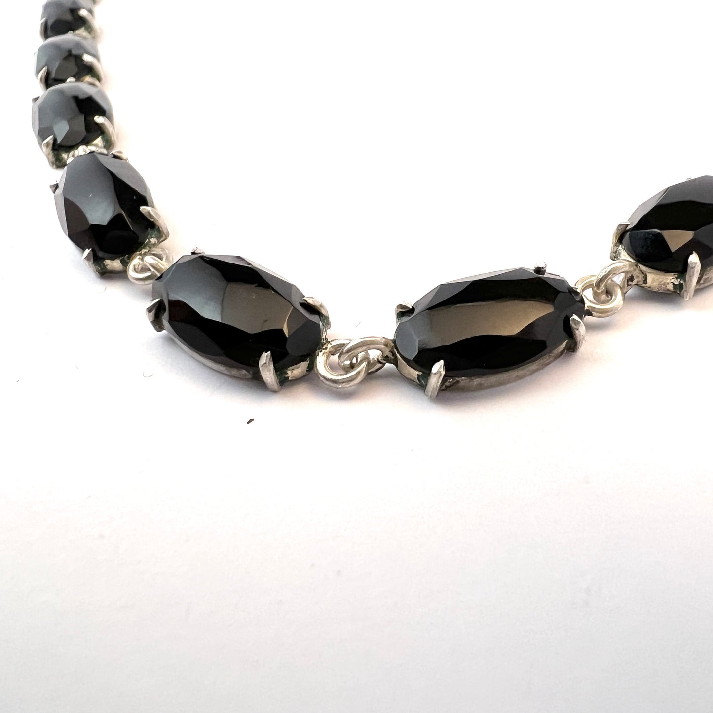 Antique 1910s. Solid Silver French Jet Rivière Mourning Necklace.