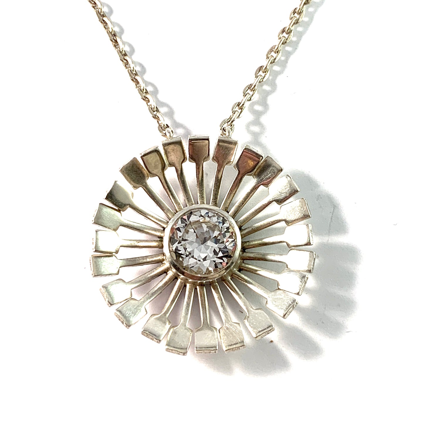 Victor Jansson, Sweden 1971. Vintage Sterling Silver Rock Crystal Pendant Necklace.