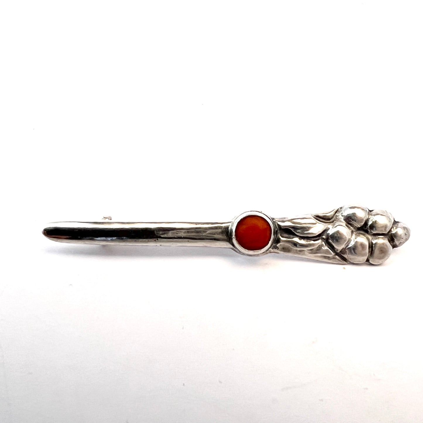 Denmark c 1910s Antique Art Nouveau Skonvirke 830 Silver Coral Brooch Pin.