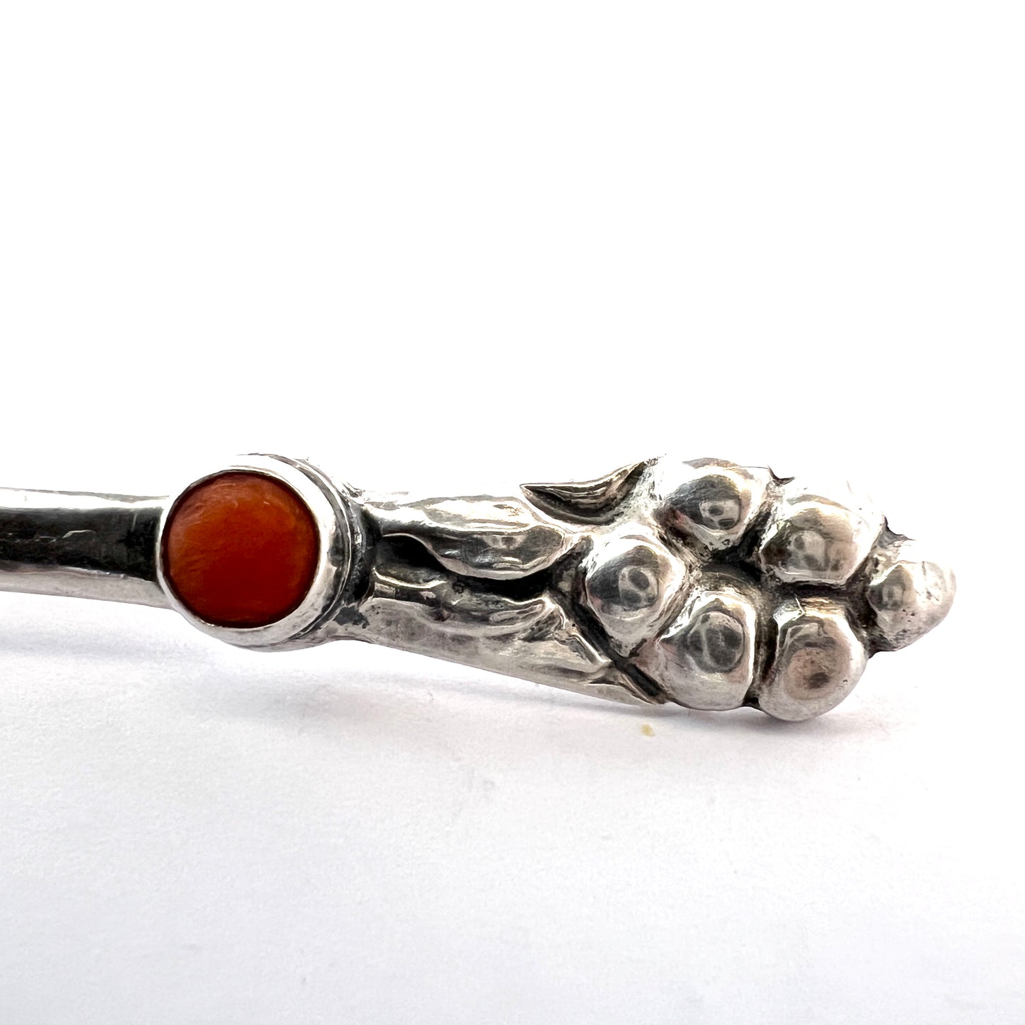 Denmark c 1910s Antique Art Nouveau Skonvirke 830 Silver Coral Brooch Pin.