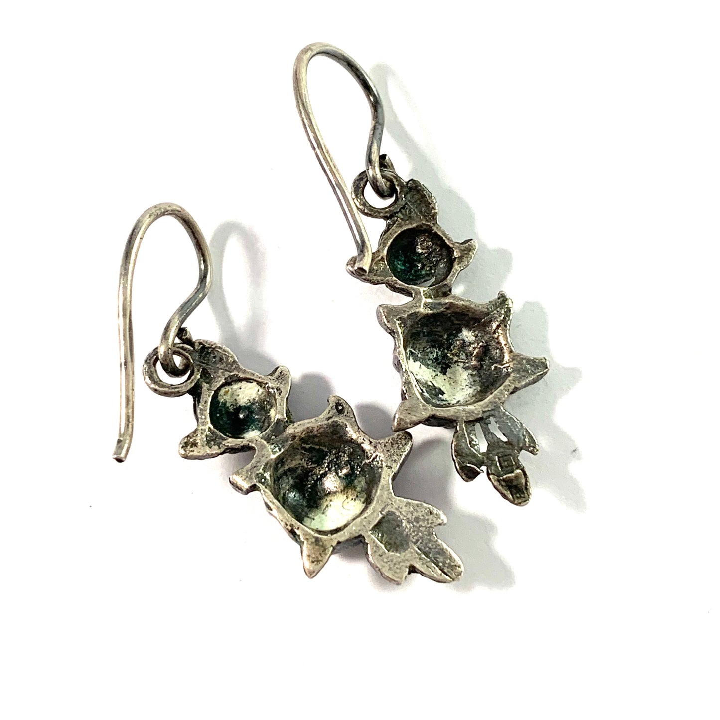 Finland, Mid Century Solid Silver Rose Flower Pair of Earrings.