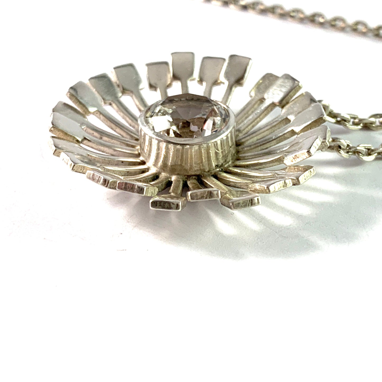 Victor Jansson, Sweden 1971. Vintage Sterling Silver Rock Crystal Pendant Necklace.