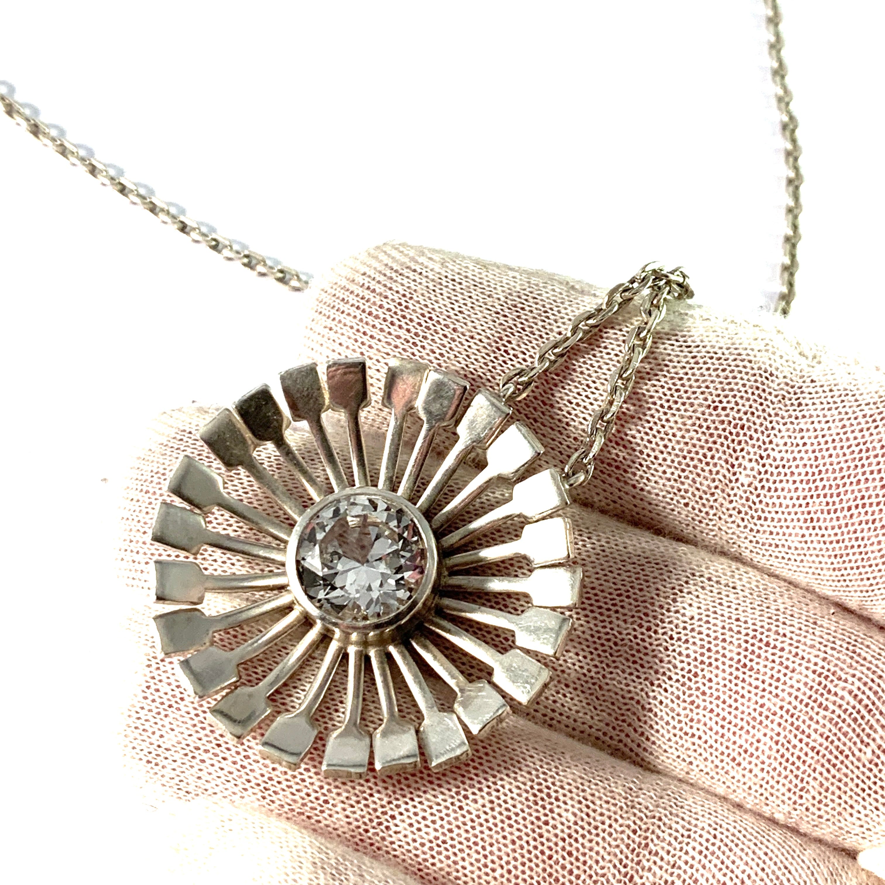 Victor Jansson, Sweden 1971. Vintage Sterling Silver Rock Crystal Pendant Necklace.