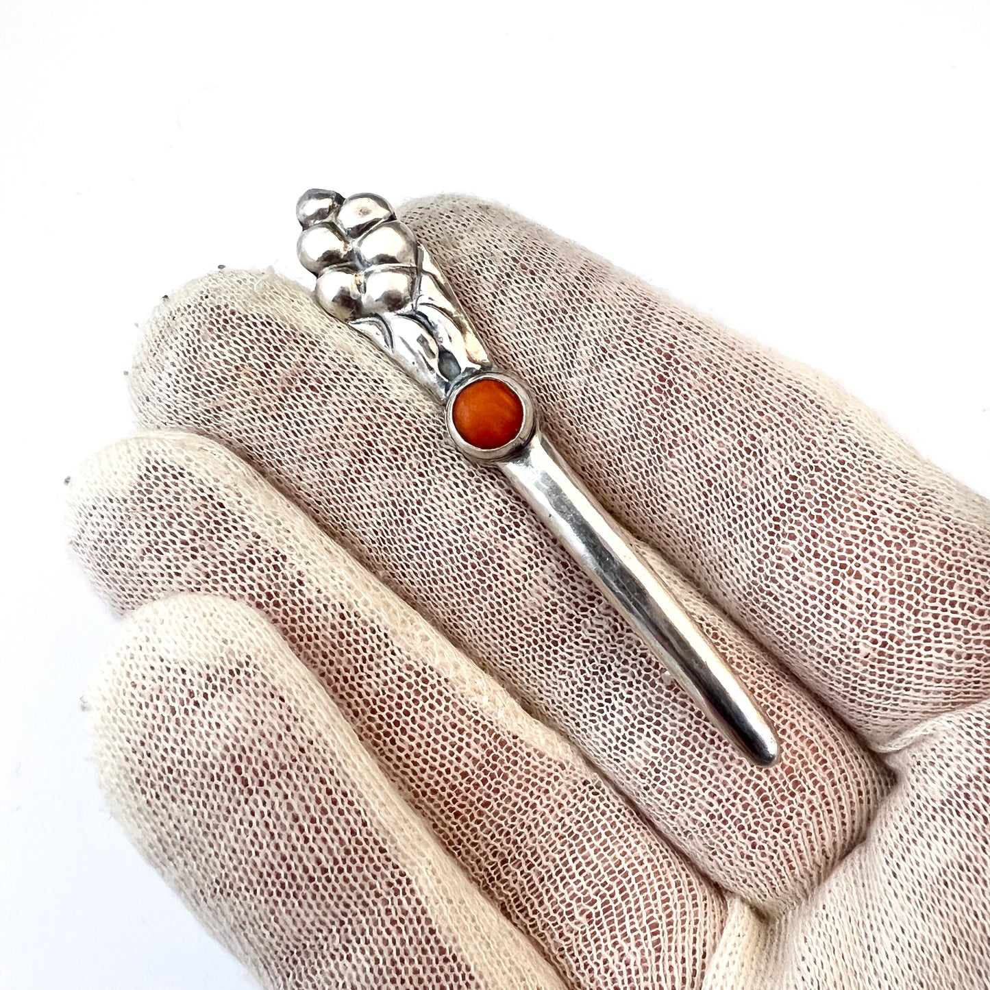 Denmark c 1910s Antique Art Nouveau Skonvirke 830 Silver Coral Brooch Pin.