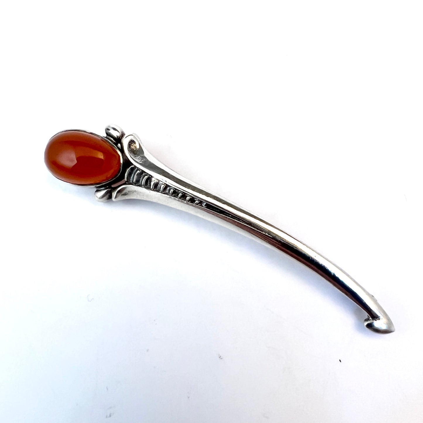 Sweden c 1930s Art Deco Silver Carnelian Brooch Pin.