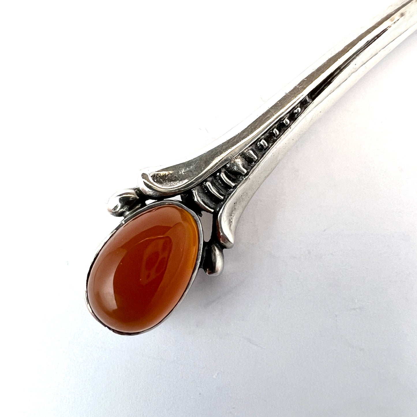 Sweden c 1930s Art Deco Silver Carnelian Brooch Pin.