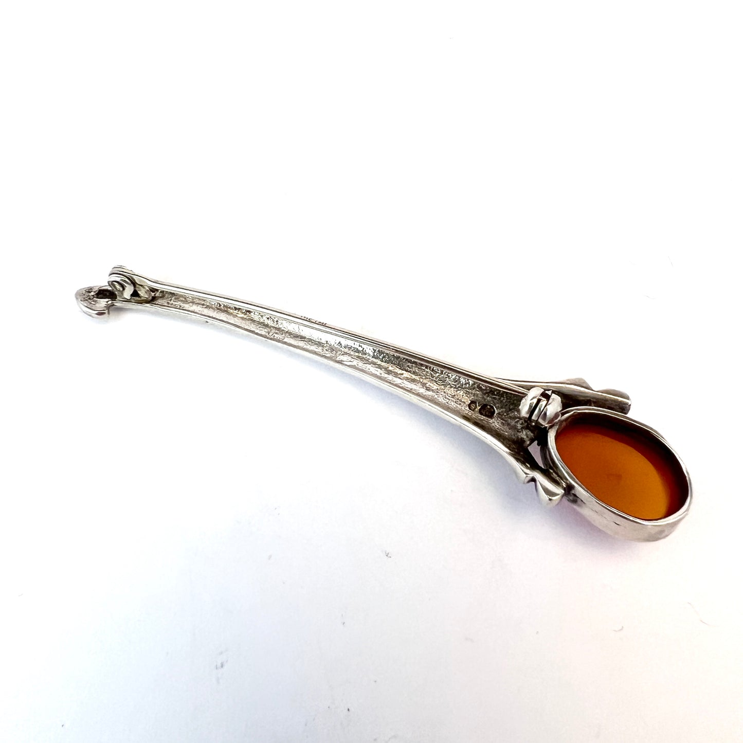 Sweden c 1930s Art Deco Silver Carnelian Brooch Pin.