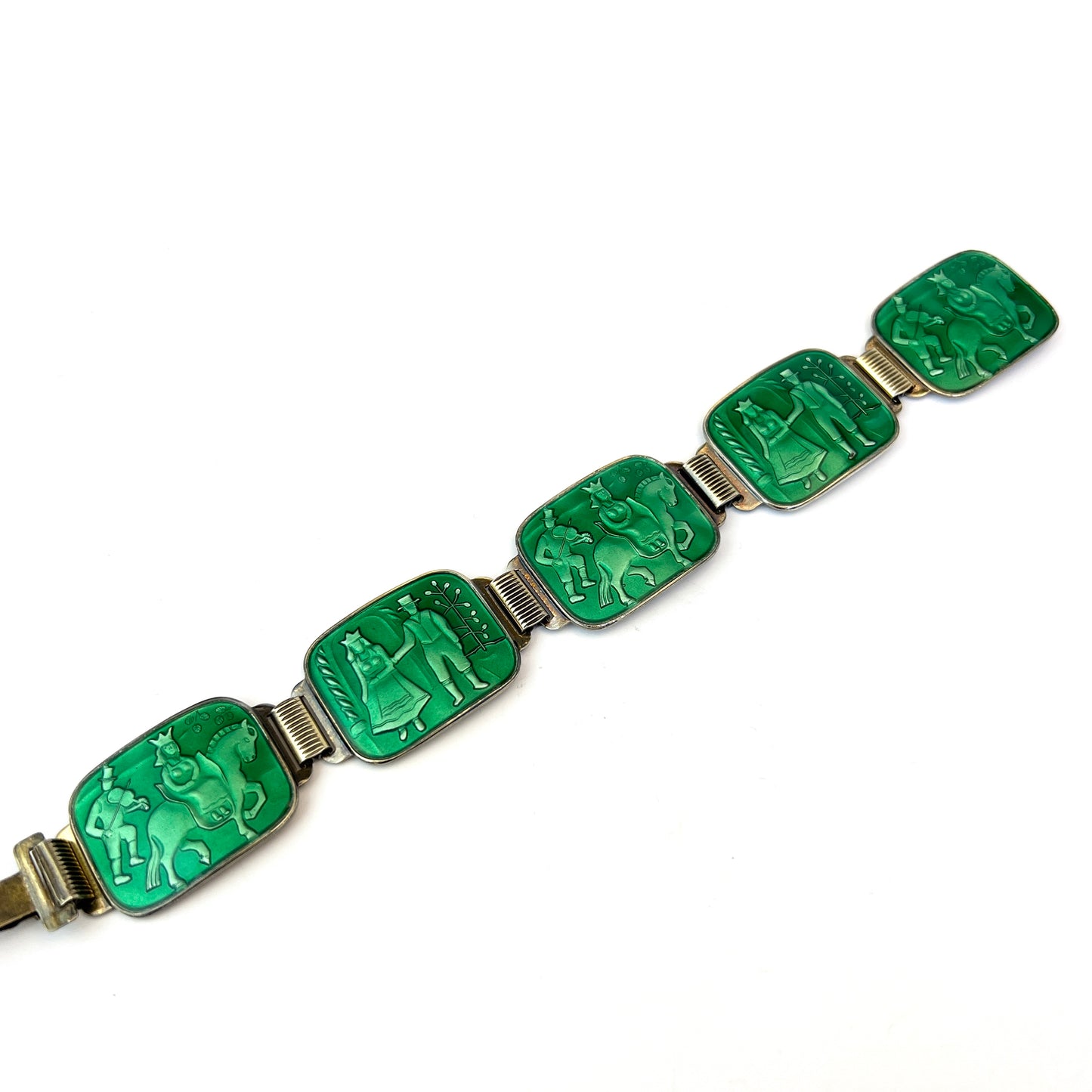 N.M Thune Norway 1950s. Sterling Silver Green Enamel Wedding Bracelet.