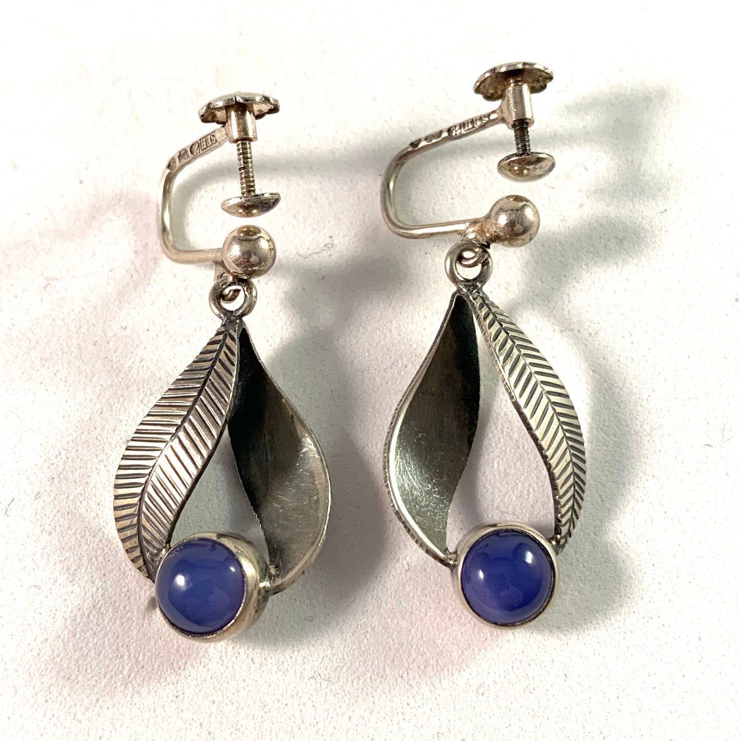 Mid Century Sterling Chalcedony Earrings.