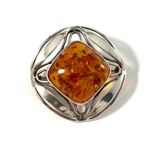 Vintage 1950-60s Solid 830 Silver Baltic Amber Brooch. Germany