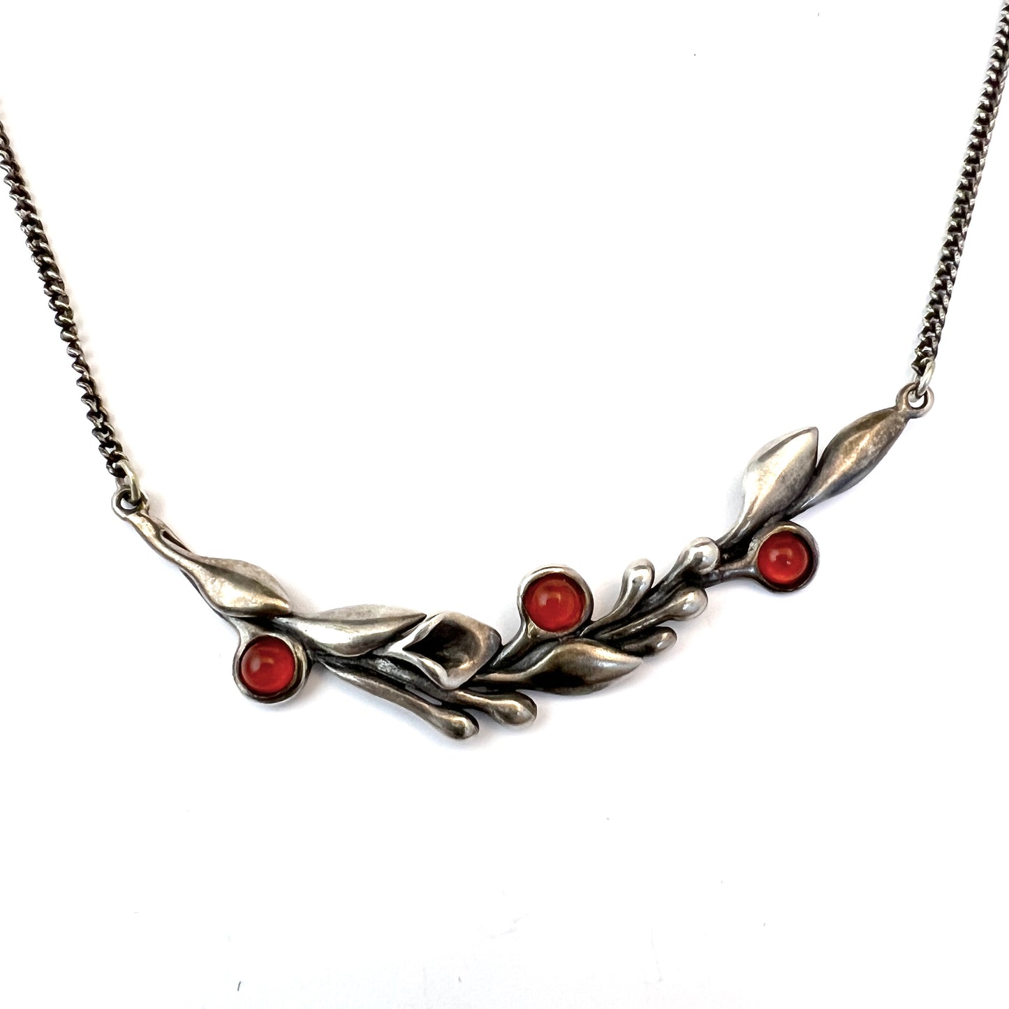 Vintage 950 Sterling Silver Carnelian Necklace.