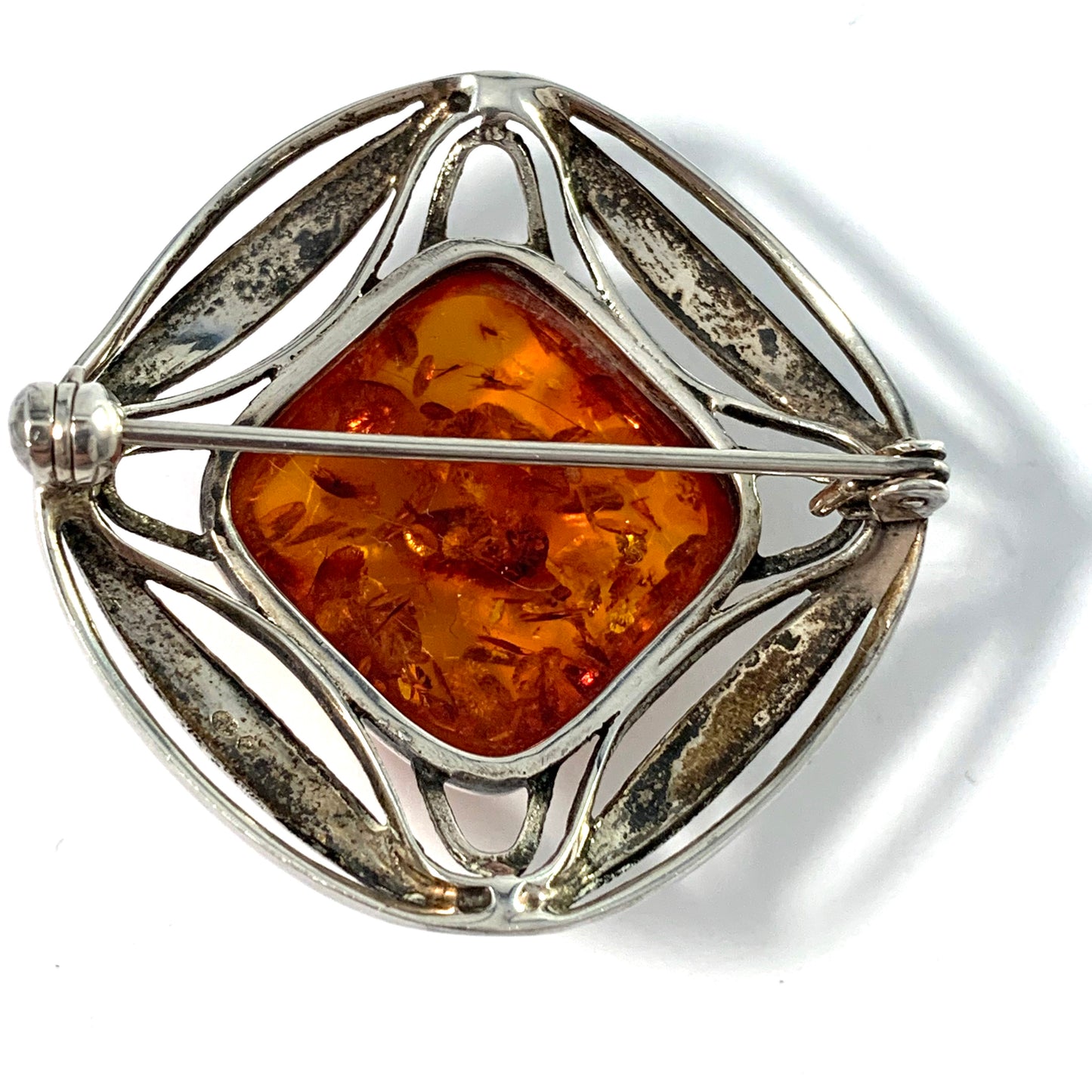 Vintage 1950-60s Solid 830 Silver Baltic Amber Brooch. Germany