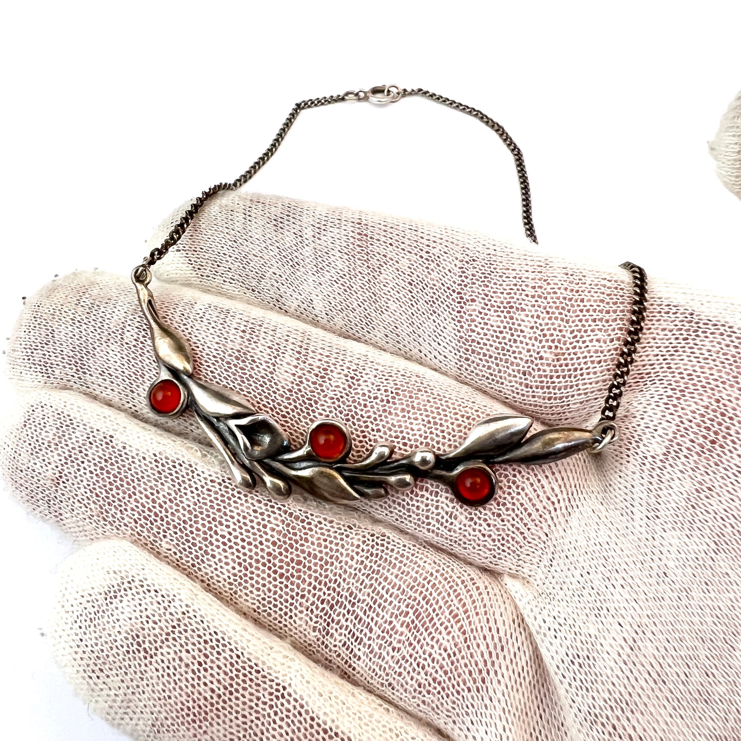 Vintage 950 Sterling Silver Carnelian Necklace.