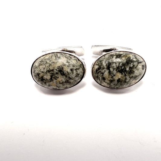 Märta Lindgren, Sweden 1962. Vintage Solid Silver Local Hard Stone Cufflinks