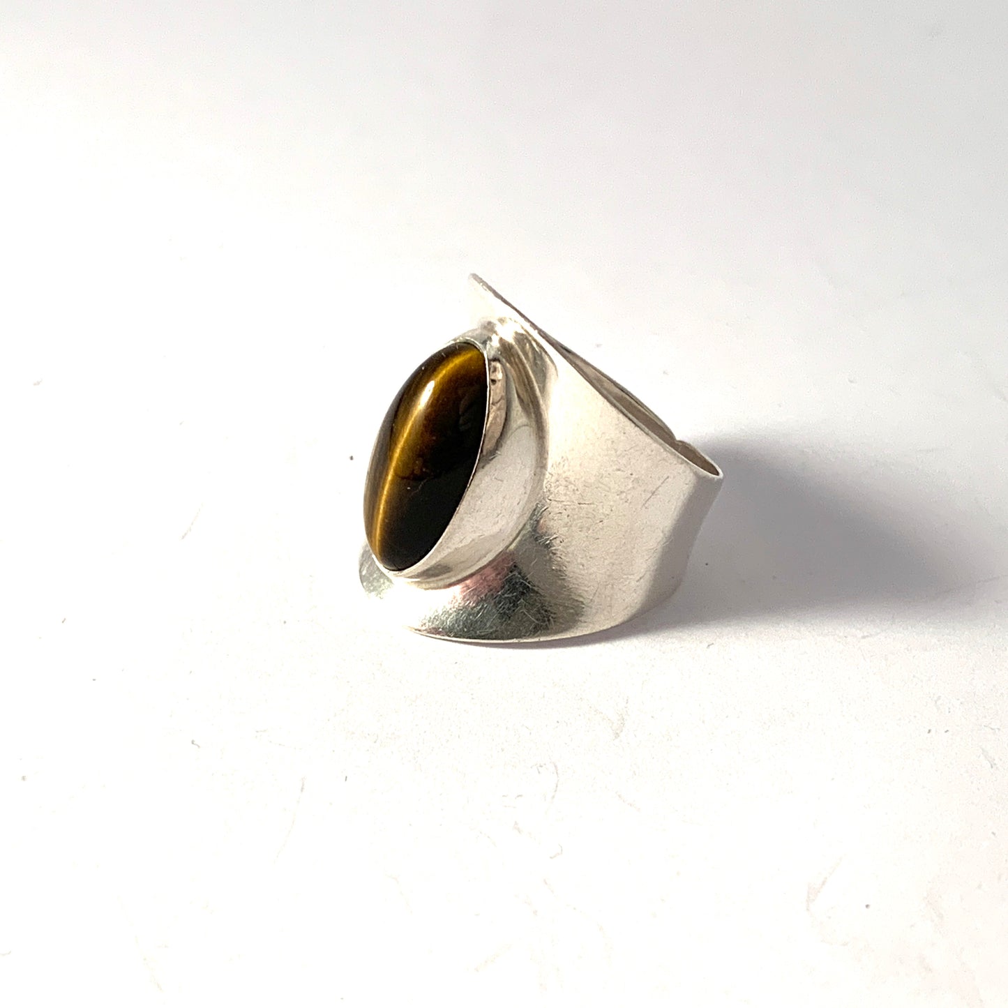 Niels Erik From, Denmark 1950-60s Sterling Silver Tiger Eye Ring.