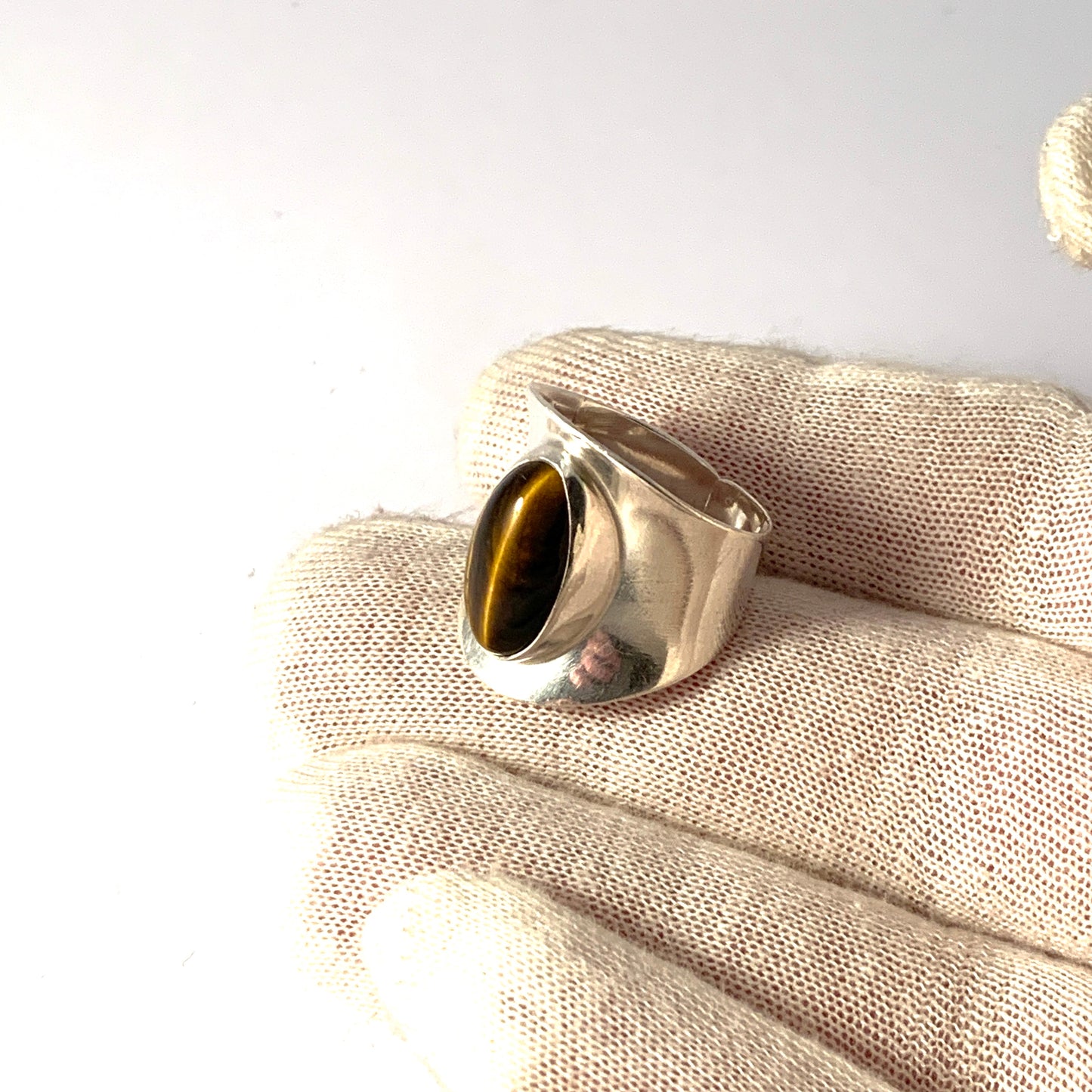 Niels Erik From, Denmark 1950-60s Sterling Silver Tiger Eye Ring.