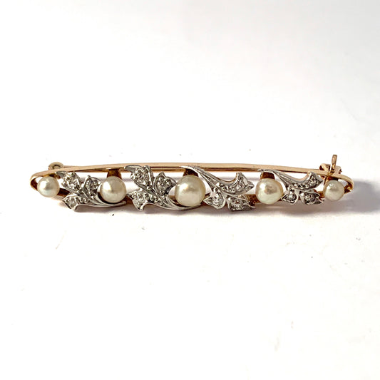 Early 1900s. Antique 10k Gold Diamond Pearl Pin Brooch.