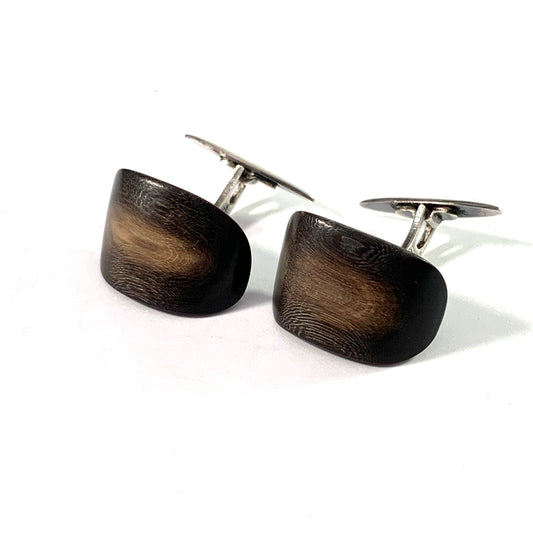 Servoz Paris, France Mid Century Sterling Silver Wood Cufflinks.