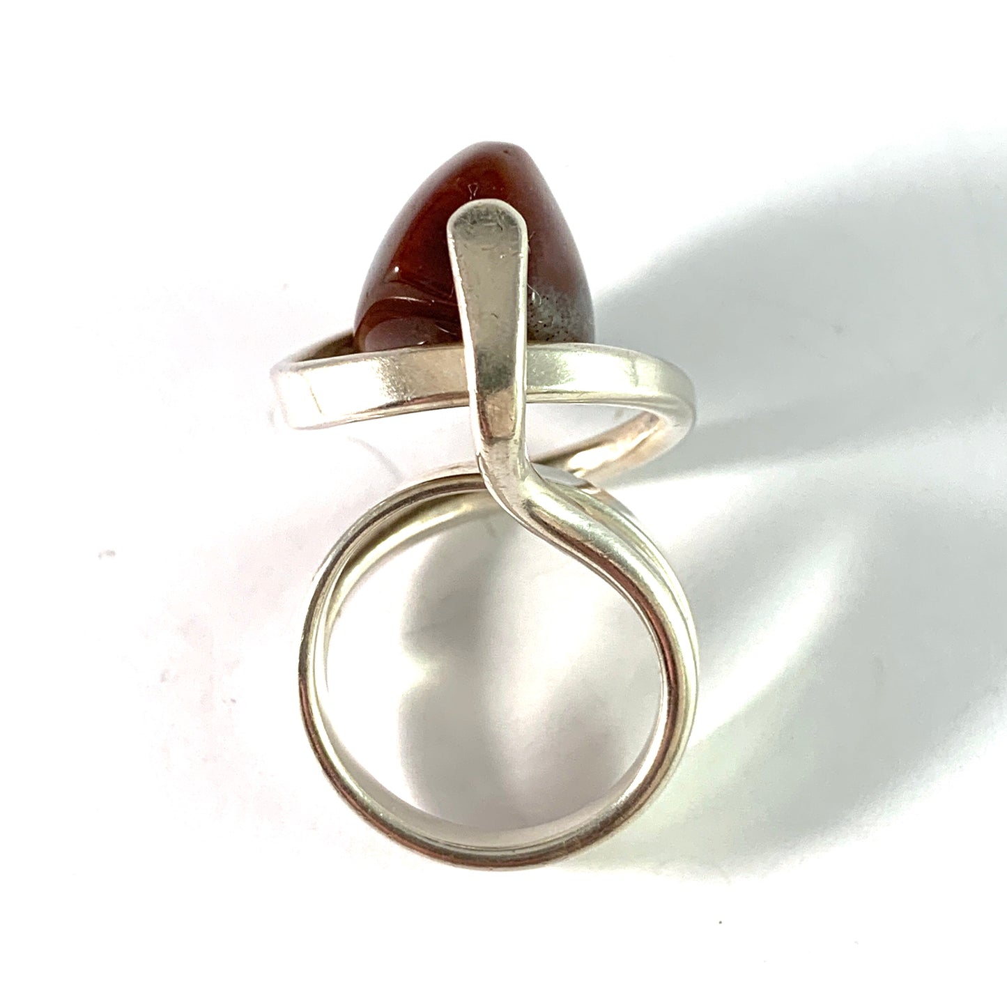 Norway c 1960s. Sterling Silver Jasper Designer Ring. Possibly Odvar Pettersen.