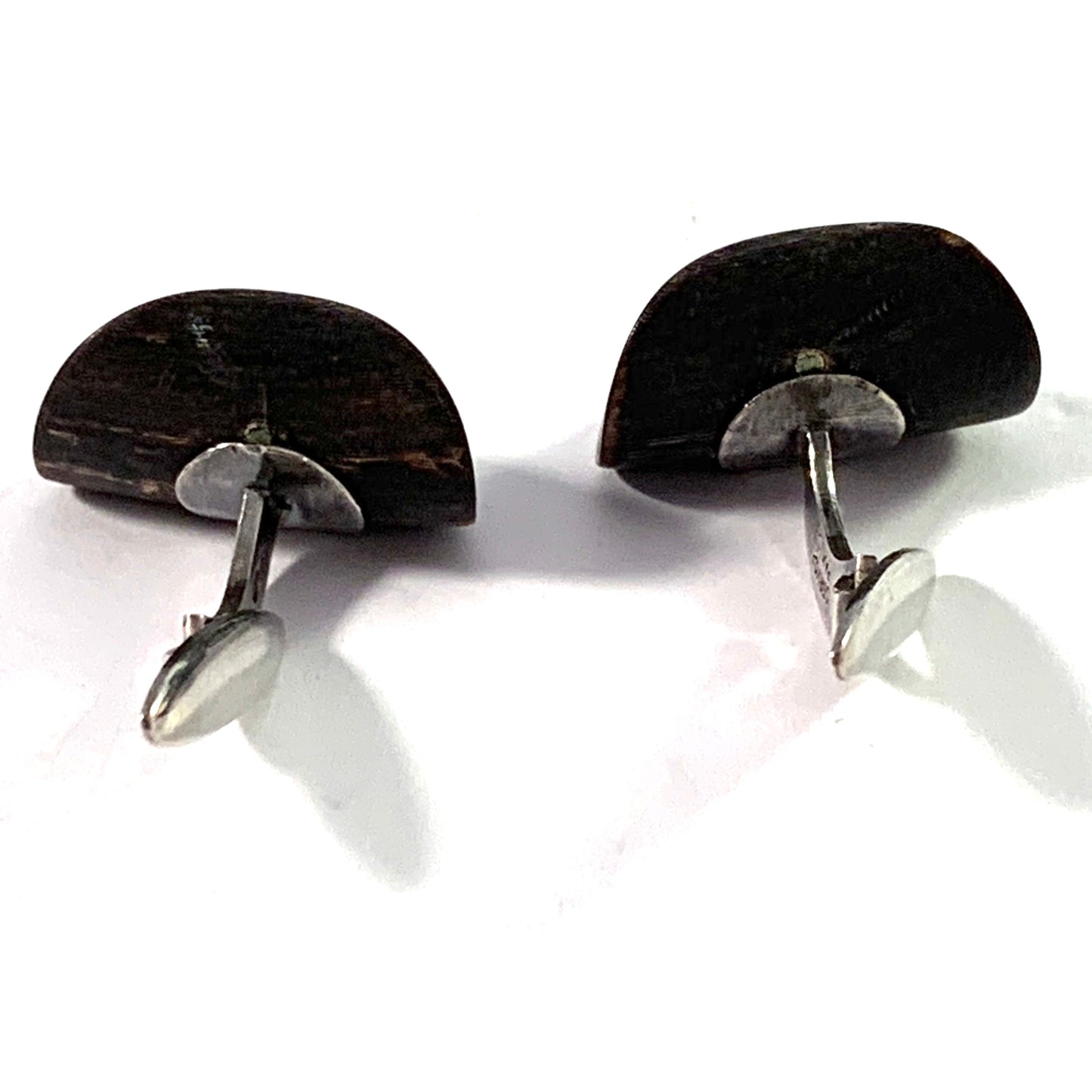 Servoz Paris, France Mid Century Sterling Silver Wood Cufflinks.