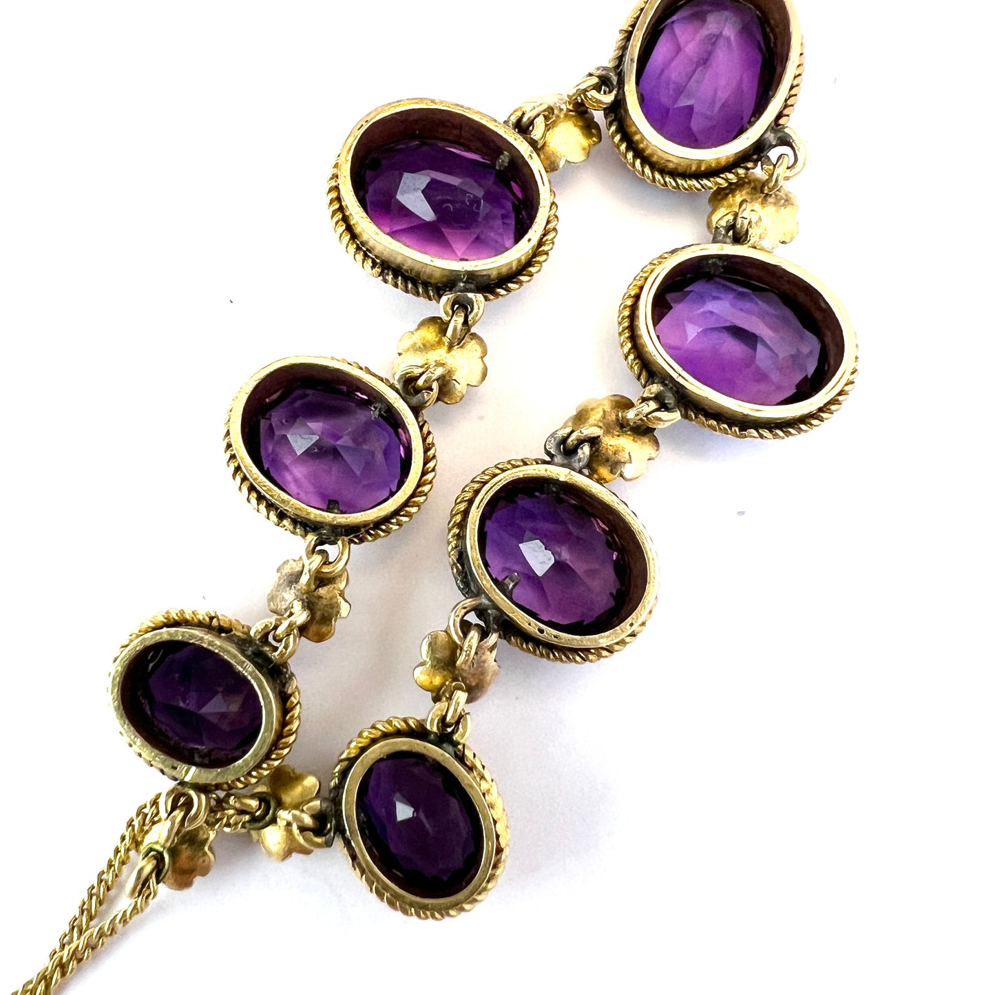 France. Antique Late Victorian 14k Gold Amethyst Pearl Necklace.