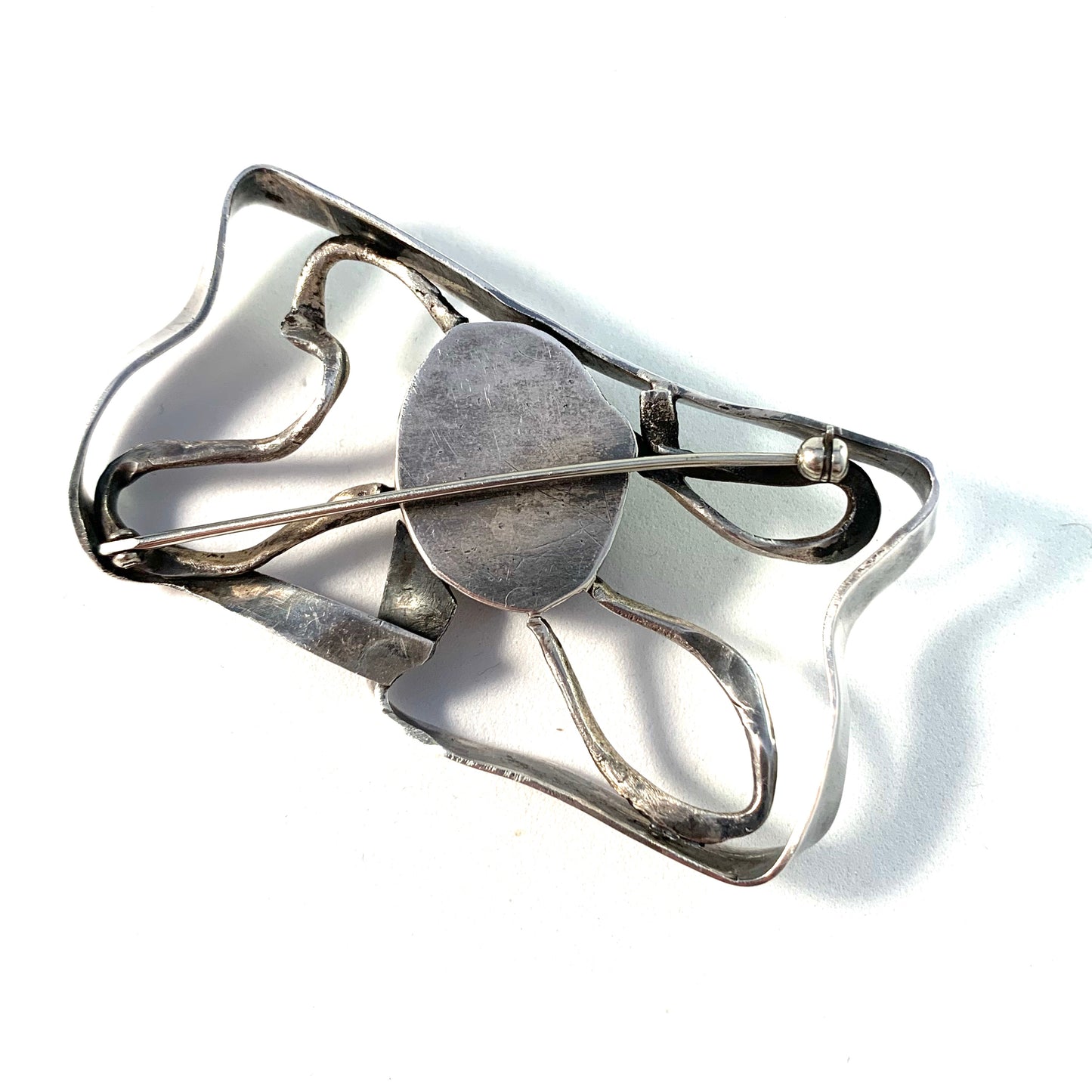 Large Modernist Sterling Silver Agate Brooch.