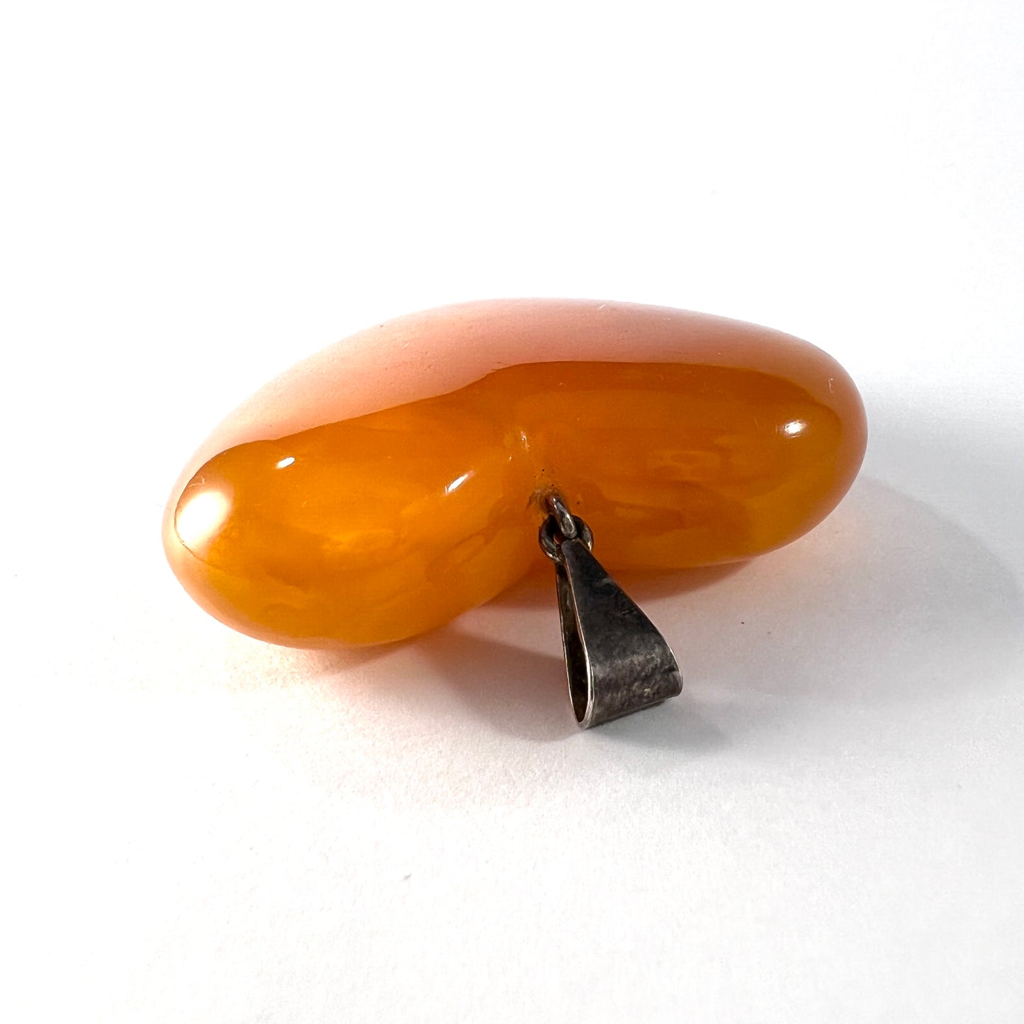 Vintage Sterling Silver Baltic Amber Large Heart Pendant.