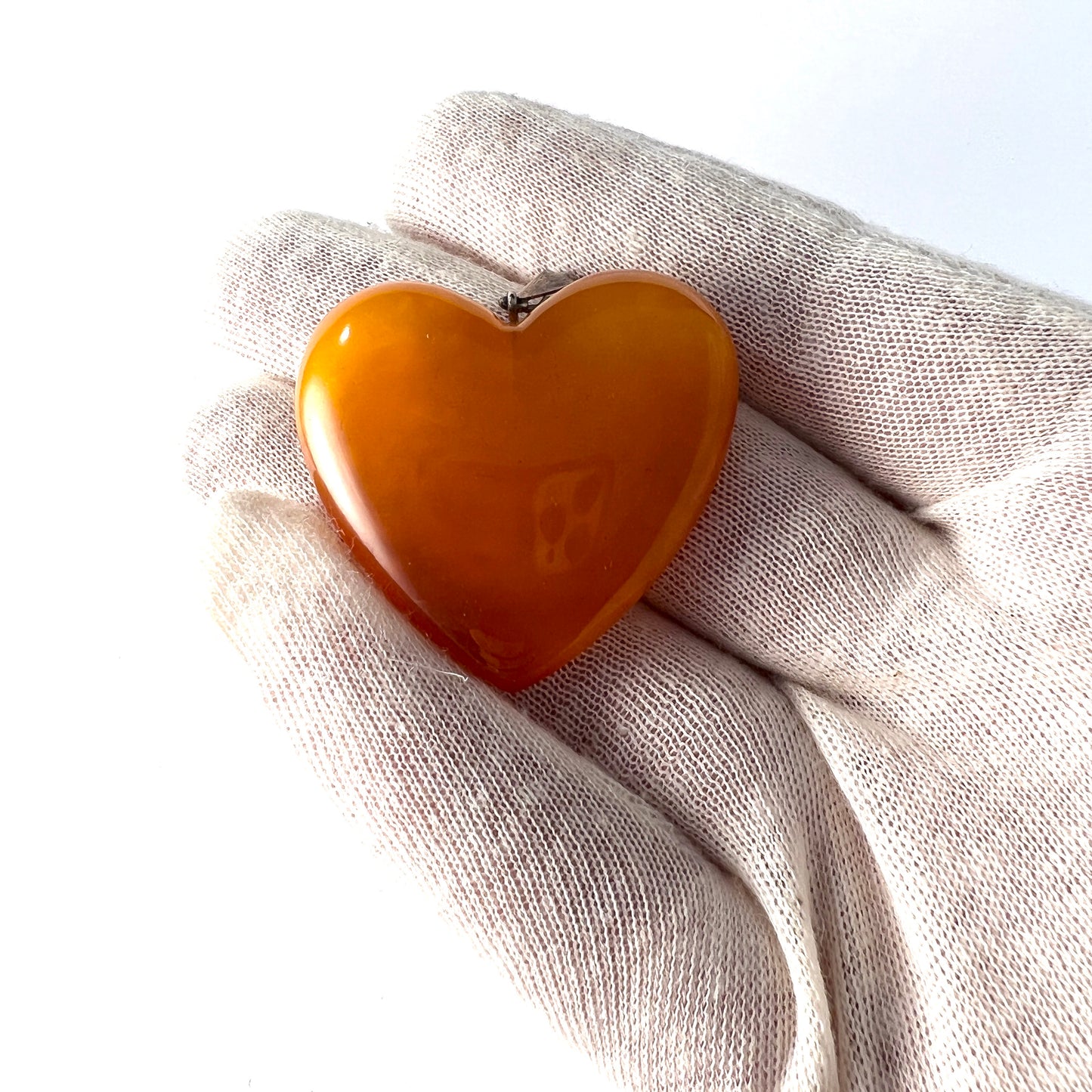 Vintage Sterling Silver Baltic Amber Large Heart Pendant.