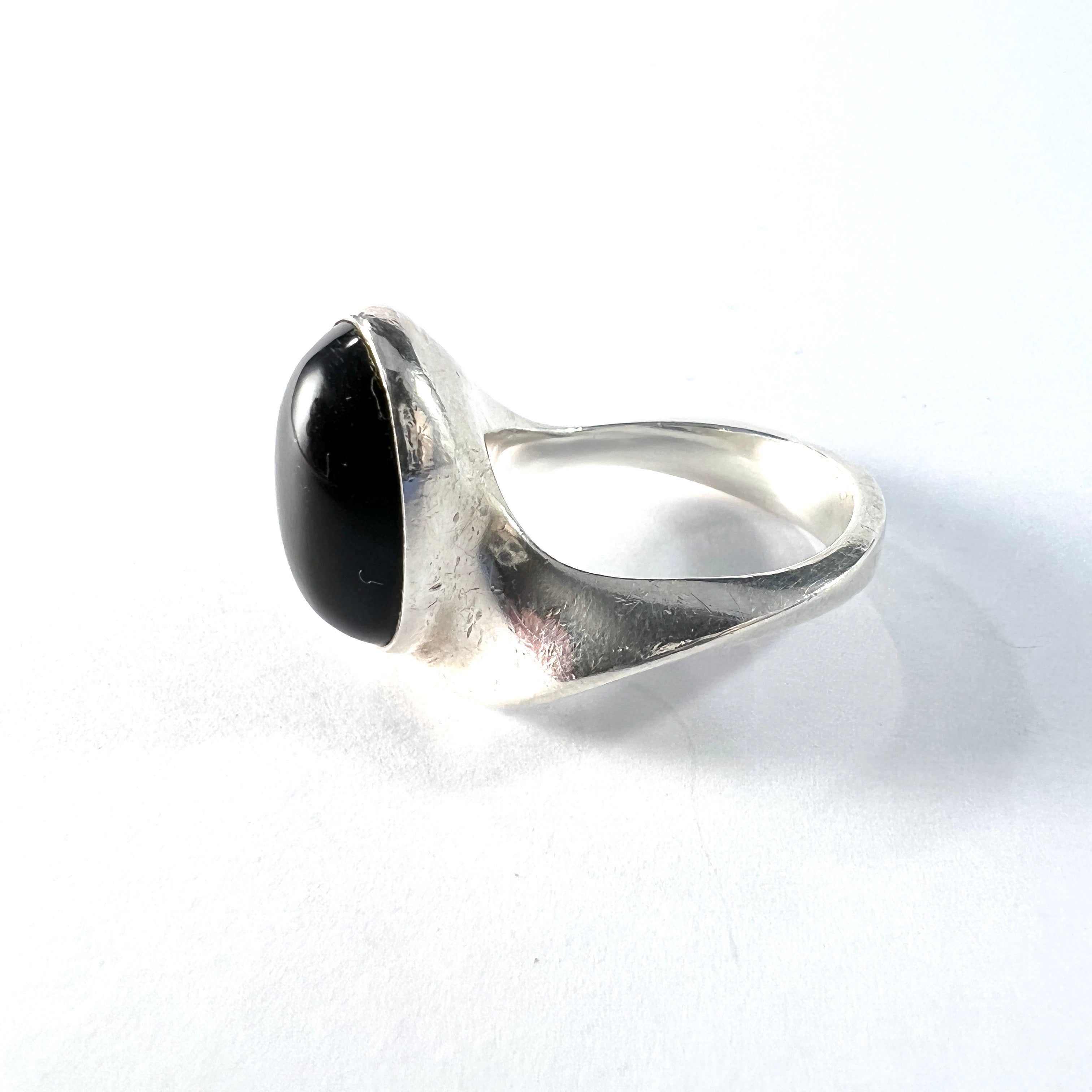 Hans Hansen, Denmark 1960s. Vintage Modernist Sterling Silver Onyx