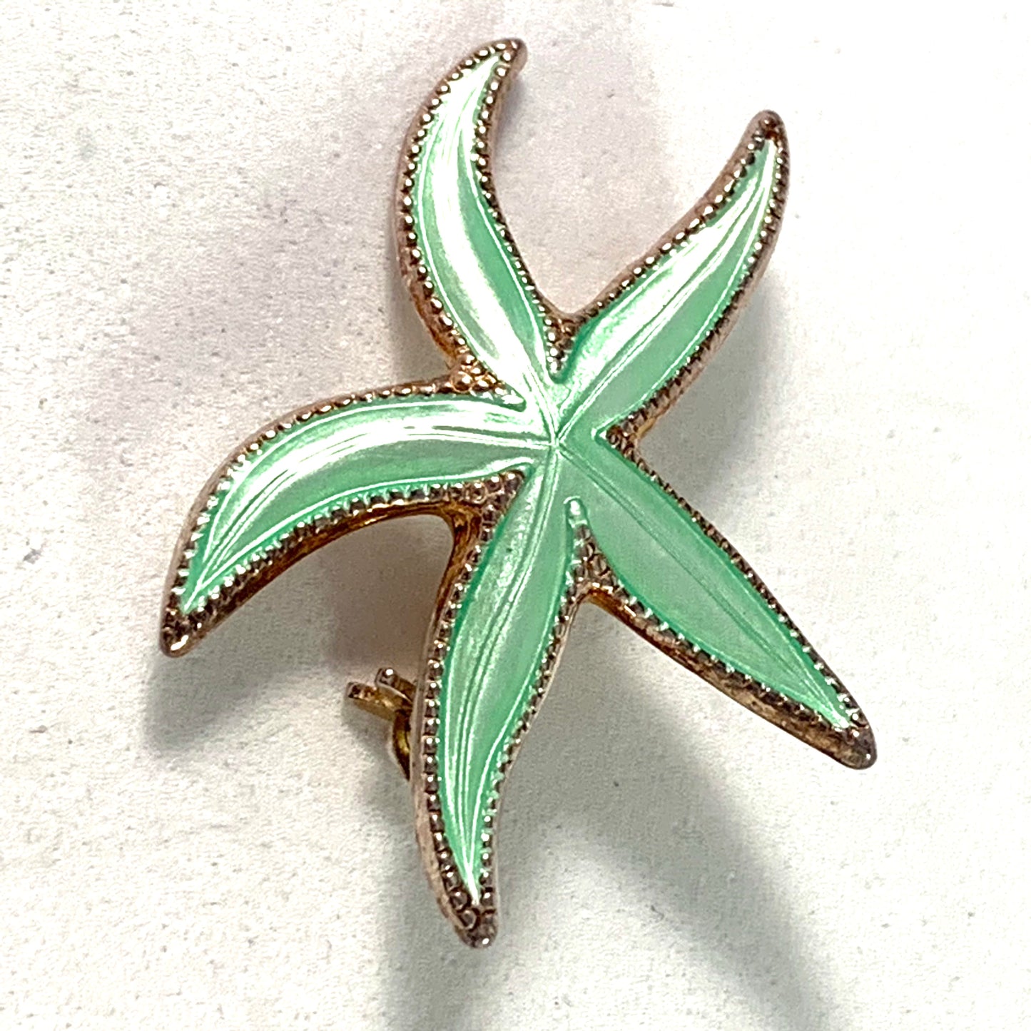 David-Andersen, Norway Vintage Sterling Silver Green Enamel Starfish Brooch