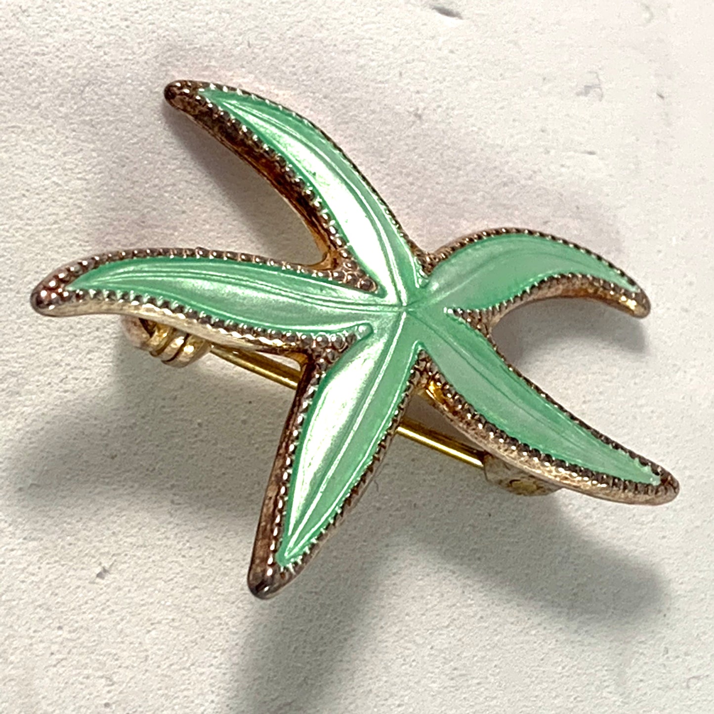 David-Andersen, Norway Vintage Sterling Silver Green Enamel Starfish Brooch