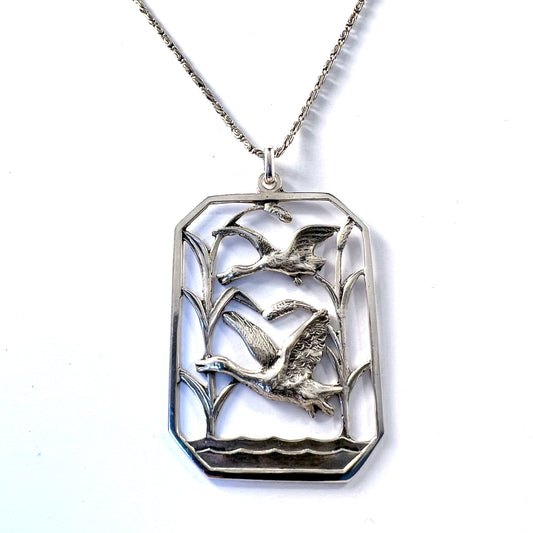 Sigfred Pedersen, Denmark 1940s. Large Solid Silver Pendant Necklace.