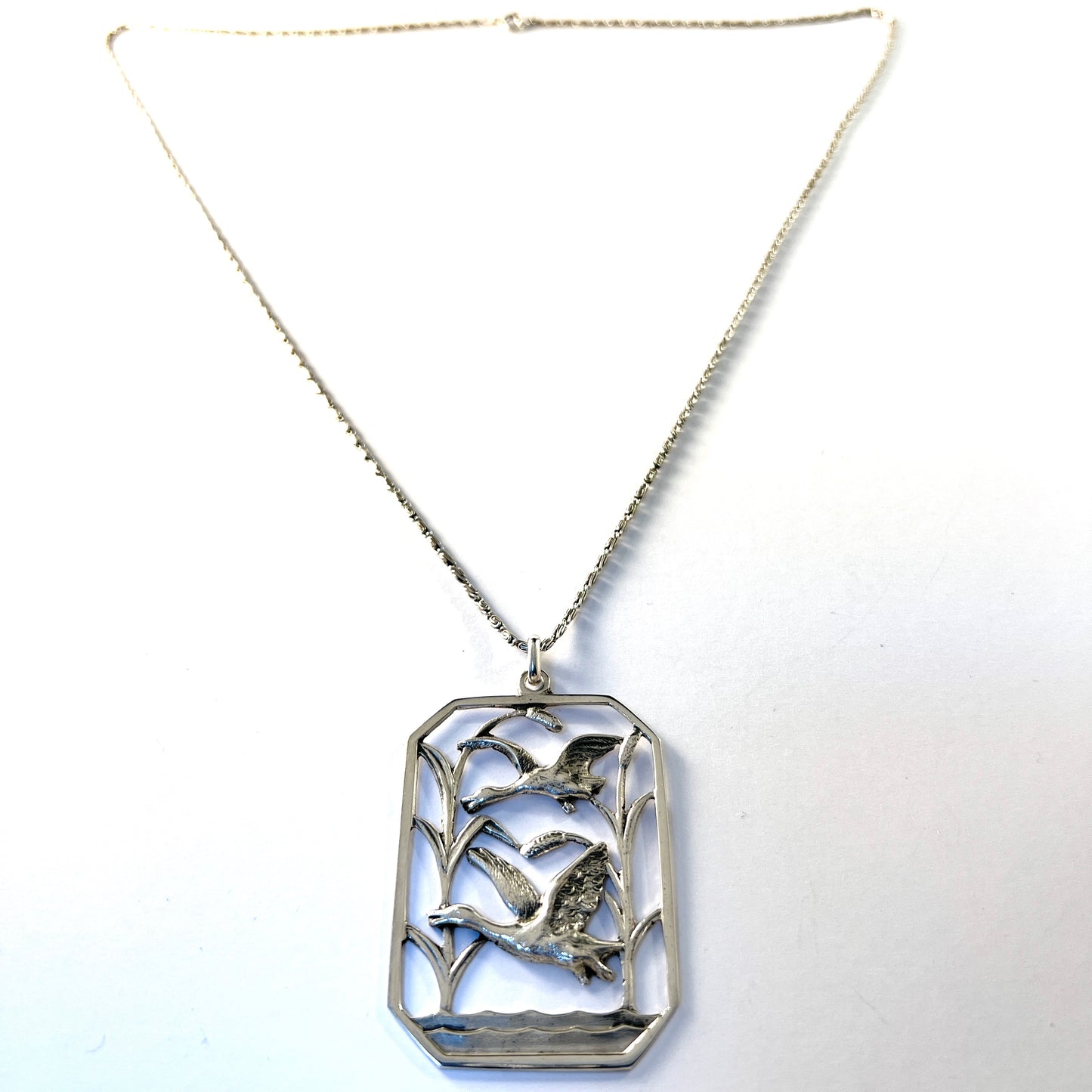 Sigfred Pedersen, Denmark 1940s. Large Solid Silver Pendant Necklace.
