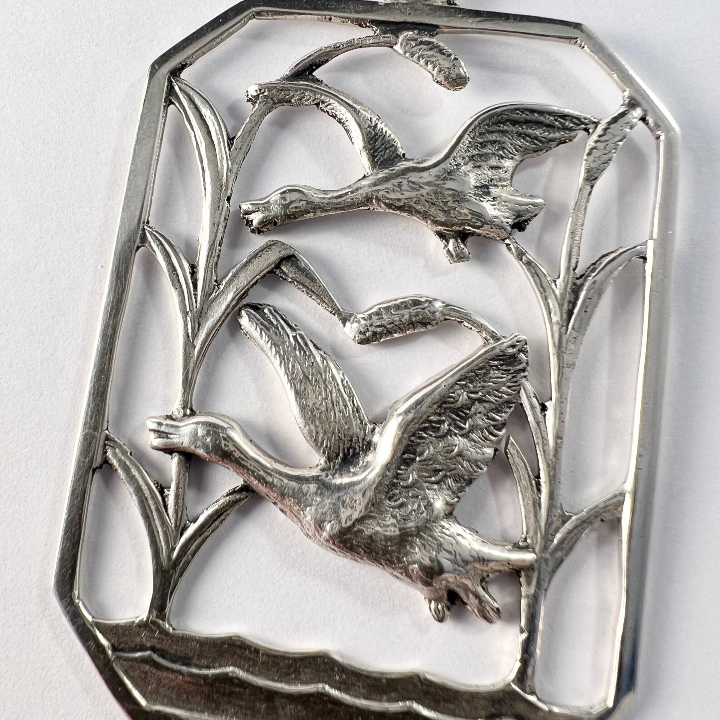 Sigfred Pedersen, Denmark 1940s. Large Solid Silver Pendant Necklace.