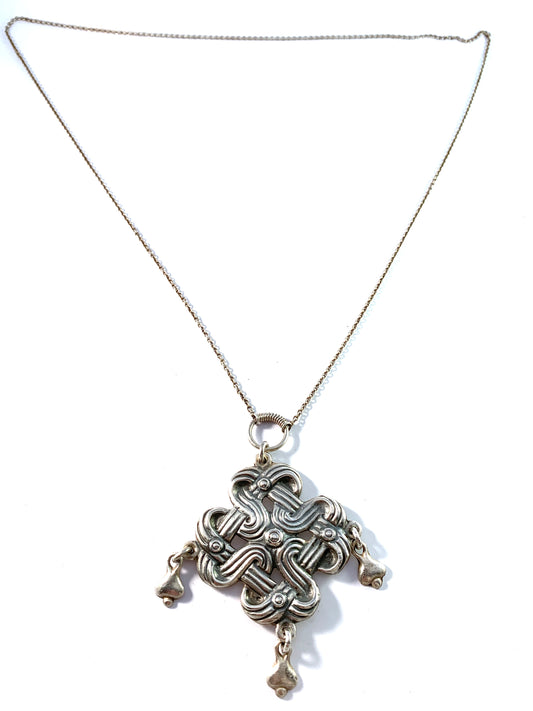 Kalevala Koru, Finland 1967. Vintage Sterling Silver Large Pendant Necklace.